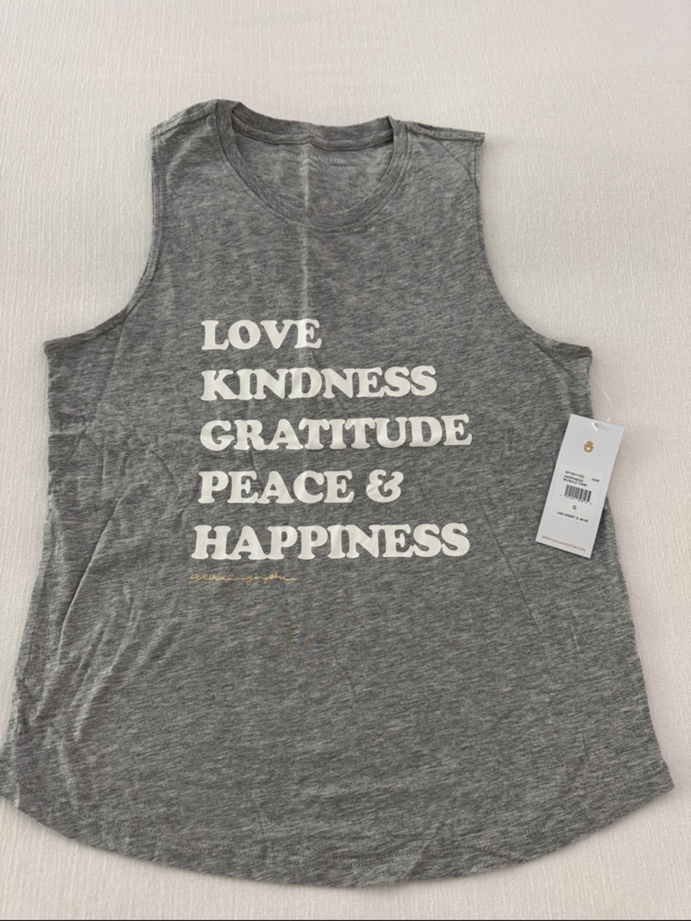 Spiritual Gangster Gray Tank - Love Kindness Gratitude Peace Happiness, SM NWT
